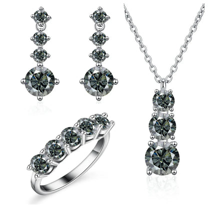 Moissanite 925 Sterling Silver Jewelry Set - Ring Earring Pendant Gift
