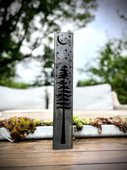 Pine Tree Night Sky Luminary Pillars w/ Solar Cap