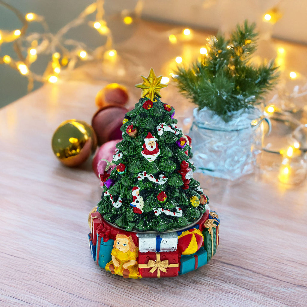 Animated Musical Christmas Tree Figurine - Rotating Deck the Halls Music Box