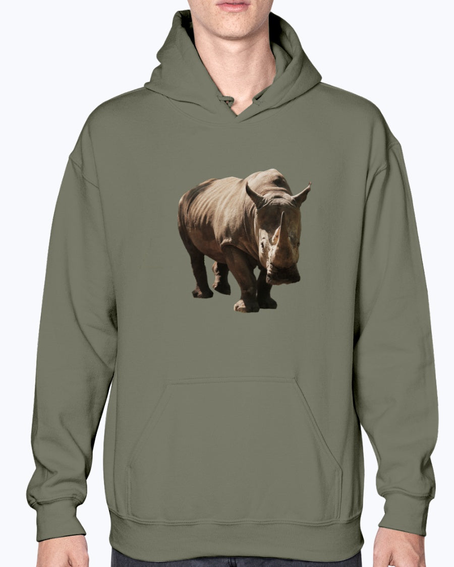 Stylish Rhino Hoodie, Moss Apparel, Cozy Animal Sweatshirt, Wildlife Apparel, Gift for Nature Lovers, Eco-Friendly Fashion Hoodie
