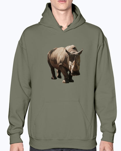 Stylish Rhino Hoodie, Moss Apparel, Cozy Animal Sweatshirt, Wildlife Apparel, Gift for Nature Lovers, Eco-Friendly Fashion Hoodie