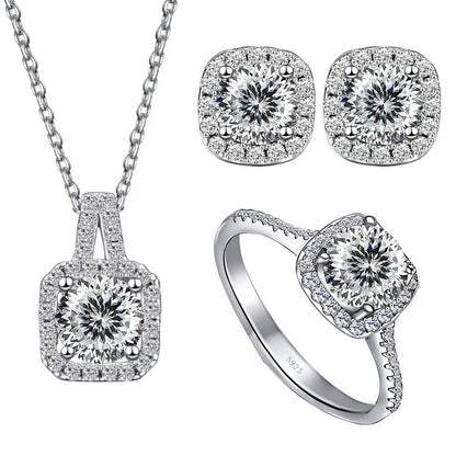 Sterling Silver 3-Piece Moissanite Jewelry Set 1ct Necklace Ring Earrings