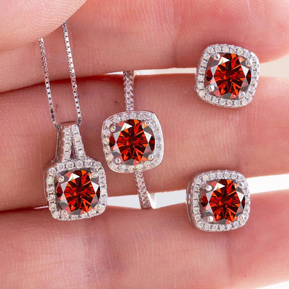 Sterling Silver 3-Piece Moissanite Jewelry Set 1ct Necklace Ring Earrings