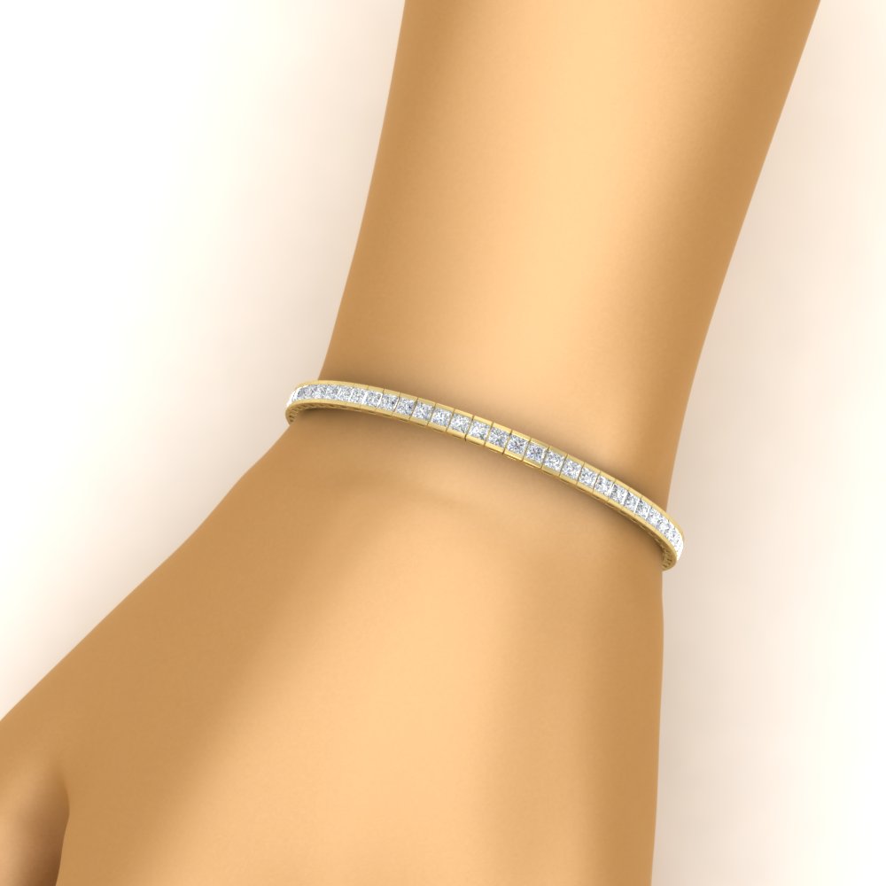 6.00 CTW Created Moissanite Princess Cut Half Bezel Tennis Bracelet in 14K Gold Over Sterling