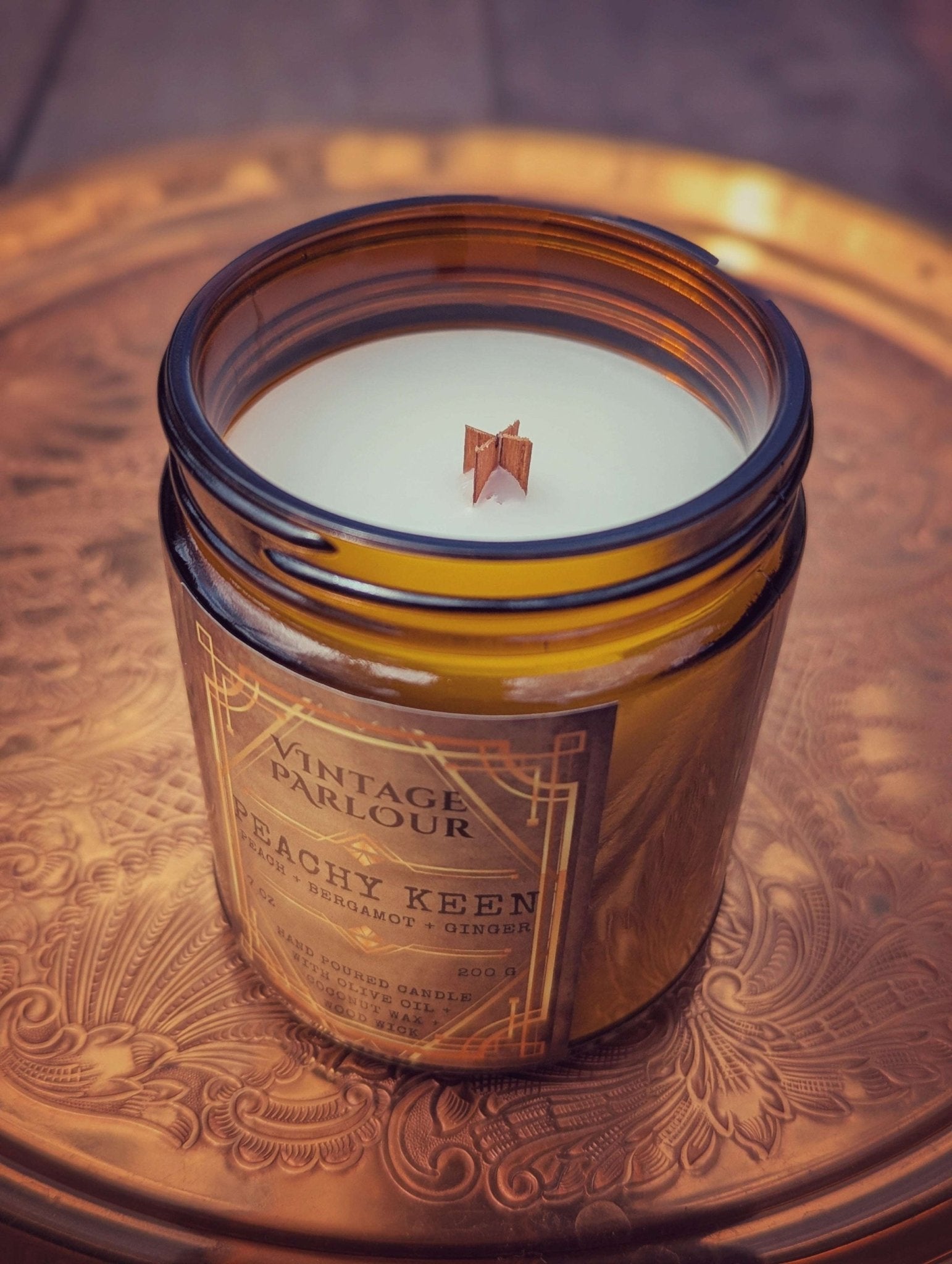 Vintage Wooden Wick Candle – Art Deco 1920s Inspired Scented Candle Gift